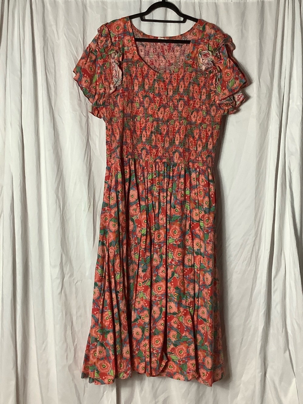 Ivy City Co Coral Floral Maxi Dress with Green Accents